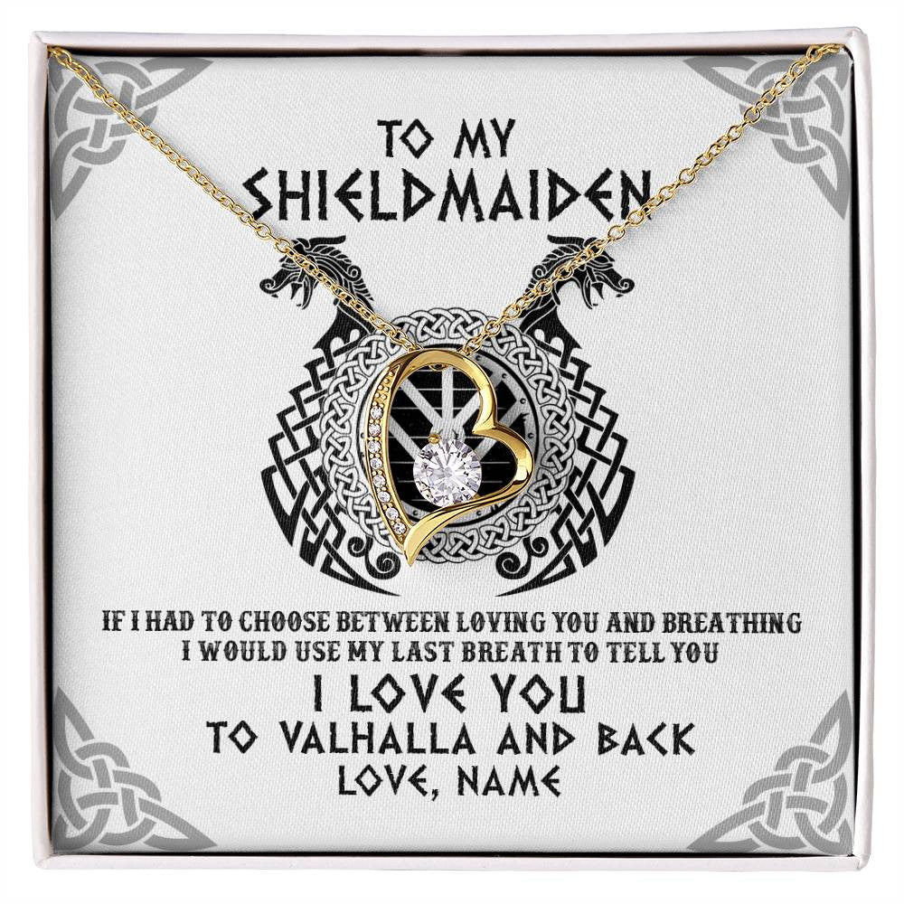 Personalized To My Shieldmaiden Necklace From Husband I Love You to Valhalla Viking Jewelry Women Birthday Wife Girlfriend Anniversary Customized Message Card