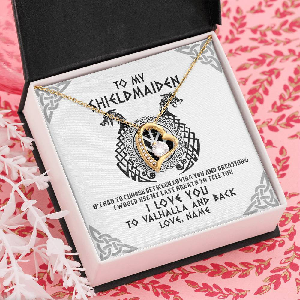 Personalized To My Shieldmaiden Necklace From Husband I Love You to Valhalla Viking Jewelry Women Birthday Wife Girlfriend Anniversary Customized Message Card