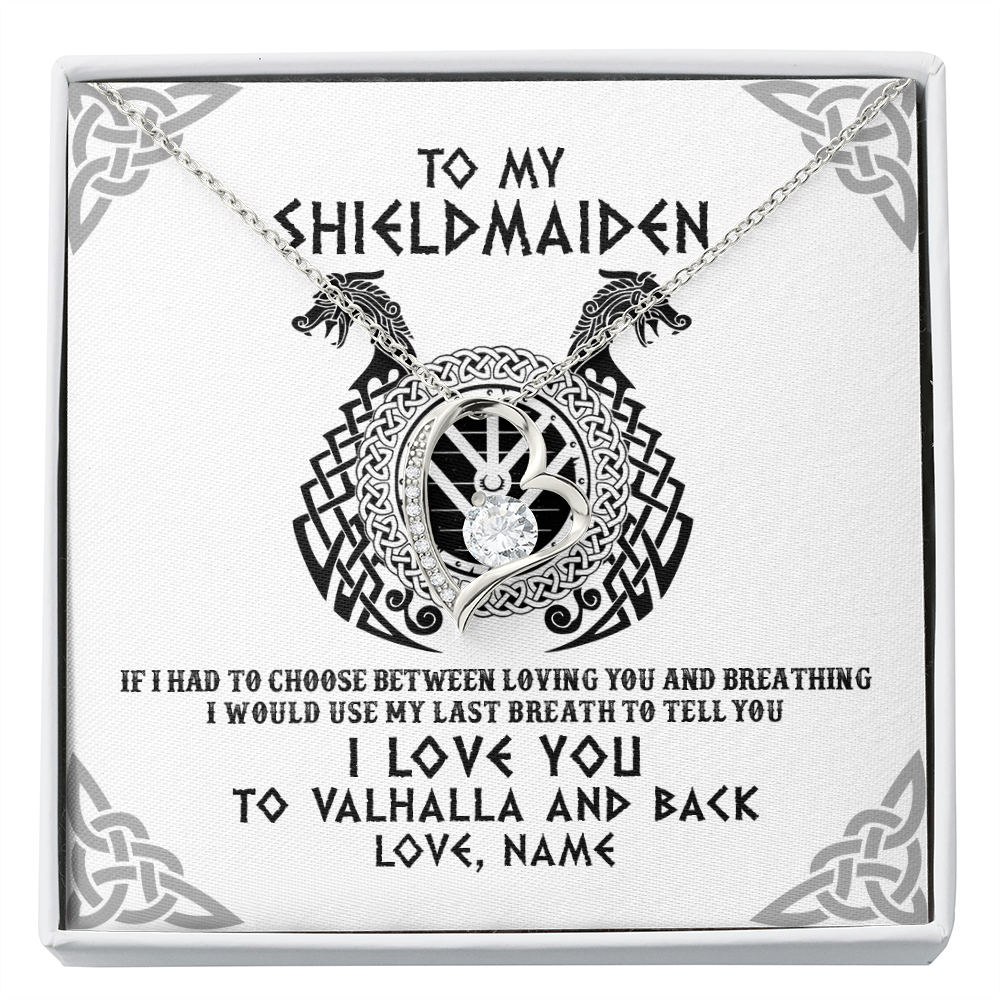 Personalized To My Shieldmaiden Necklace From Husband I Love You to Valhalla Viking Jewelry Women Birthday Wife Girlfriend Anniversary Customized Message Card