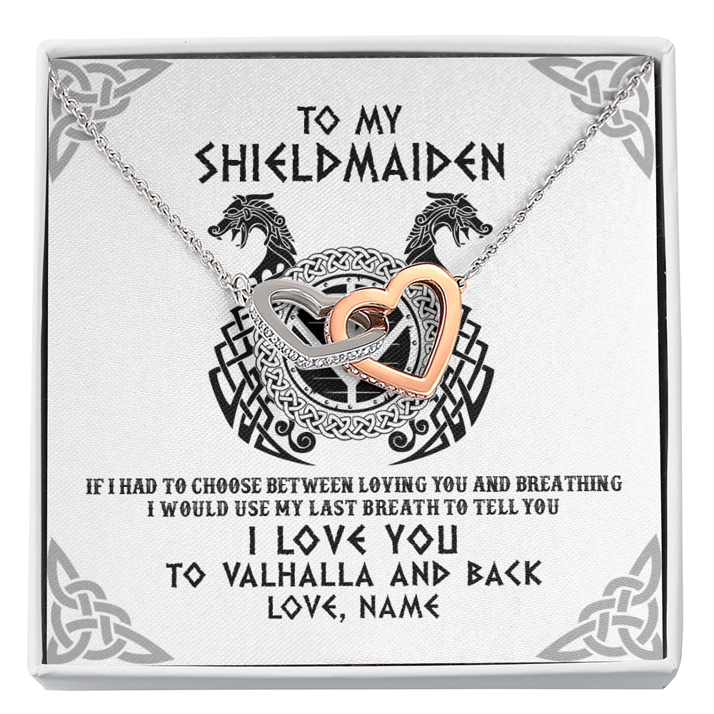 Personalized To My Shieldmaiden Necklace From Husband I Love You to Valhalla Viking Jewelry Women Birthday Wife Girlfriend Anniversary Customized Message Card