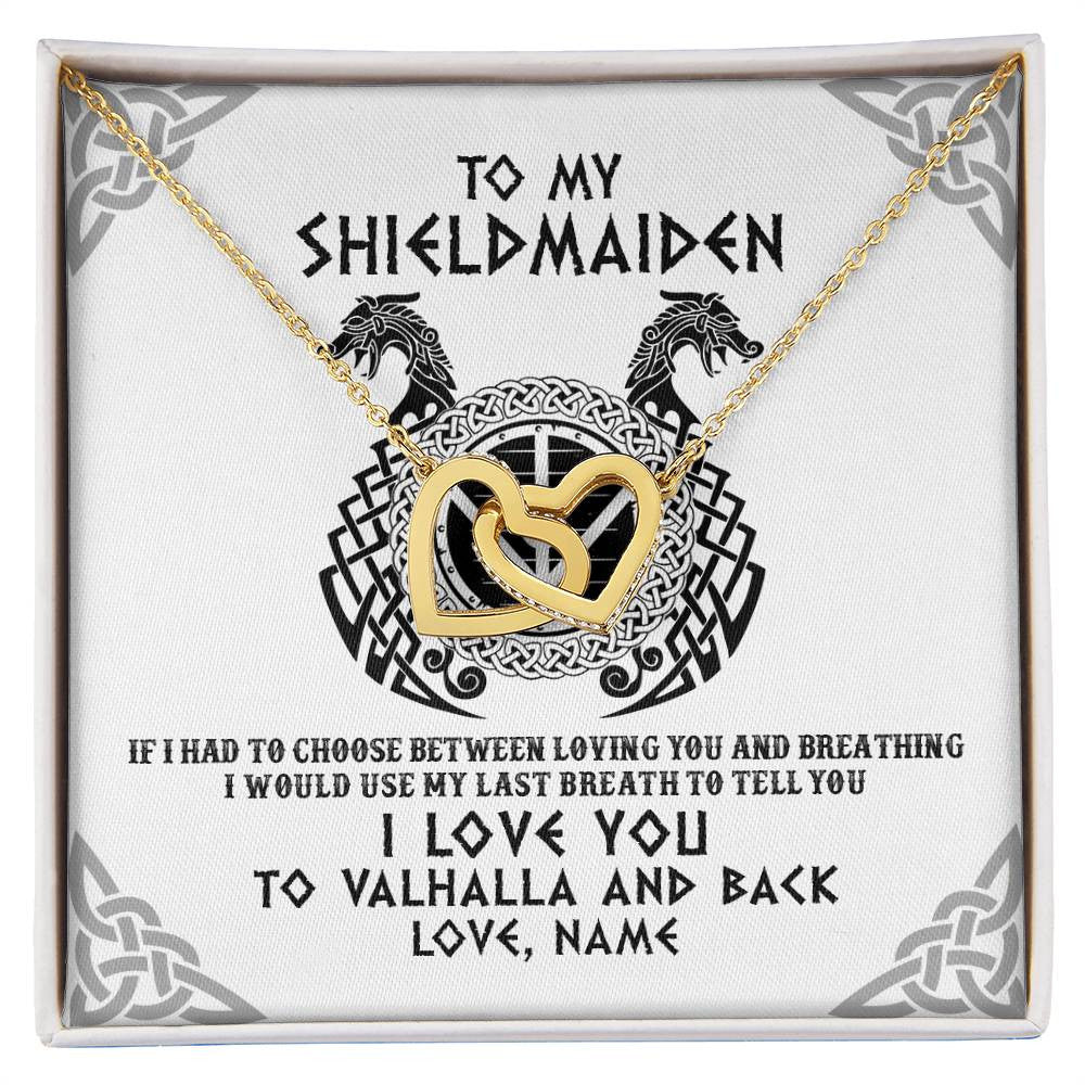 Personalized To My Shieldmaiden Necklace From Husband I Love You to Valhalla Viking Jewelry Women Birthday Wife Girlfriend Anniversary Customized Message Card