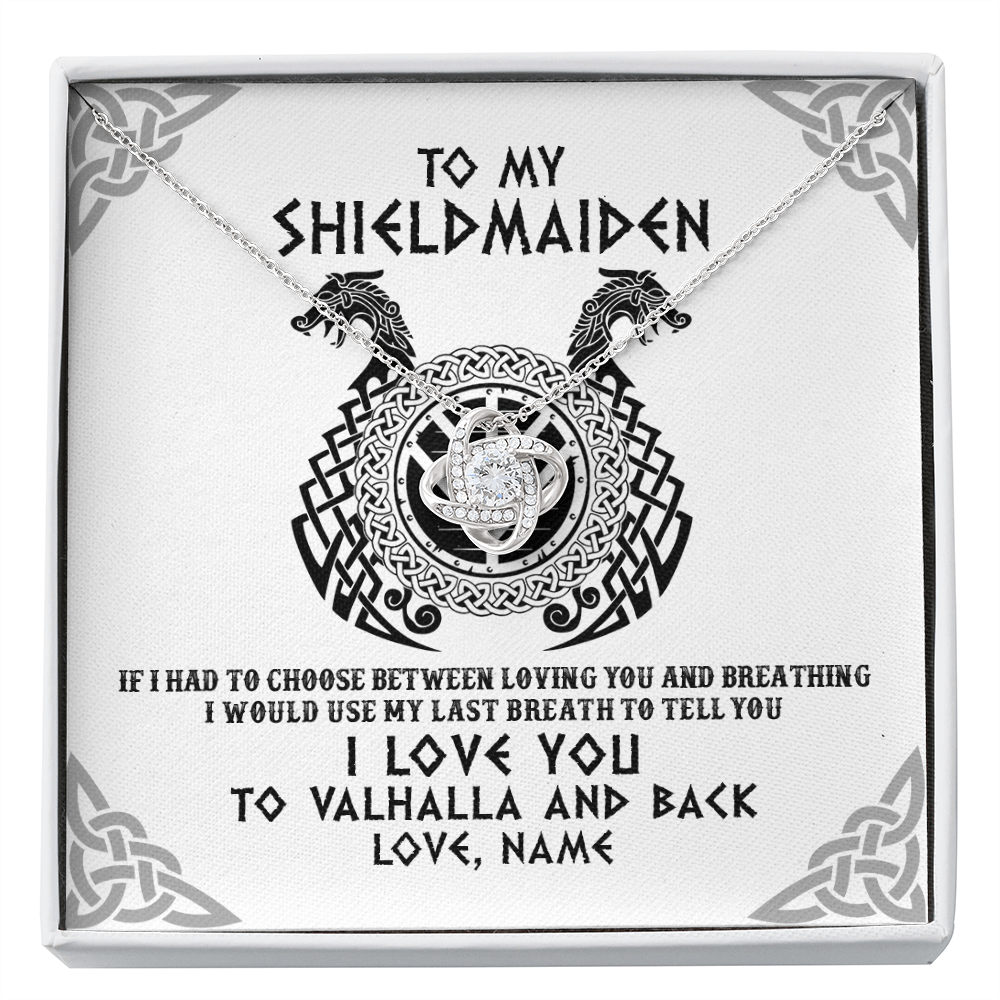 Personalized To My Shieldmaiden Necklace From Husband I Love You to Valhalla Viking Jewelry Women Birthday Wife Girlfriend Anniversary Customized Message Card