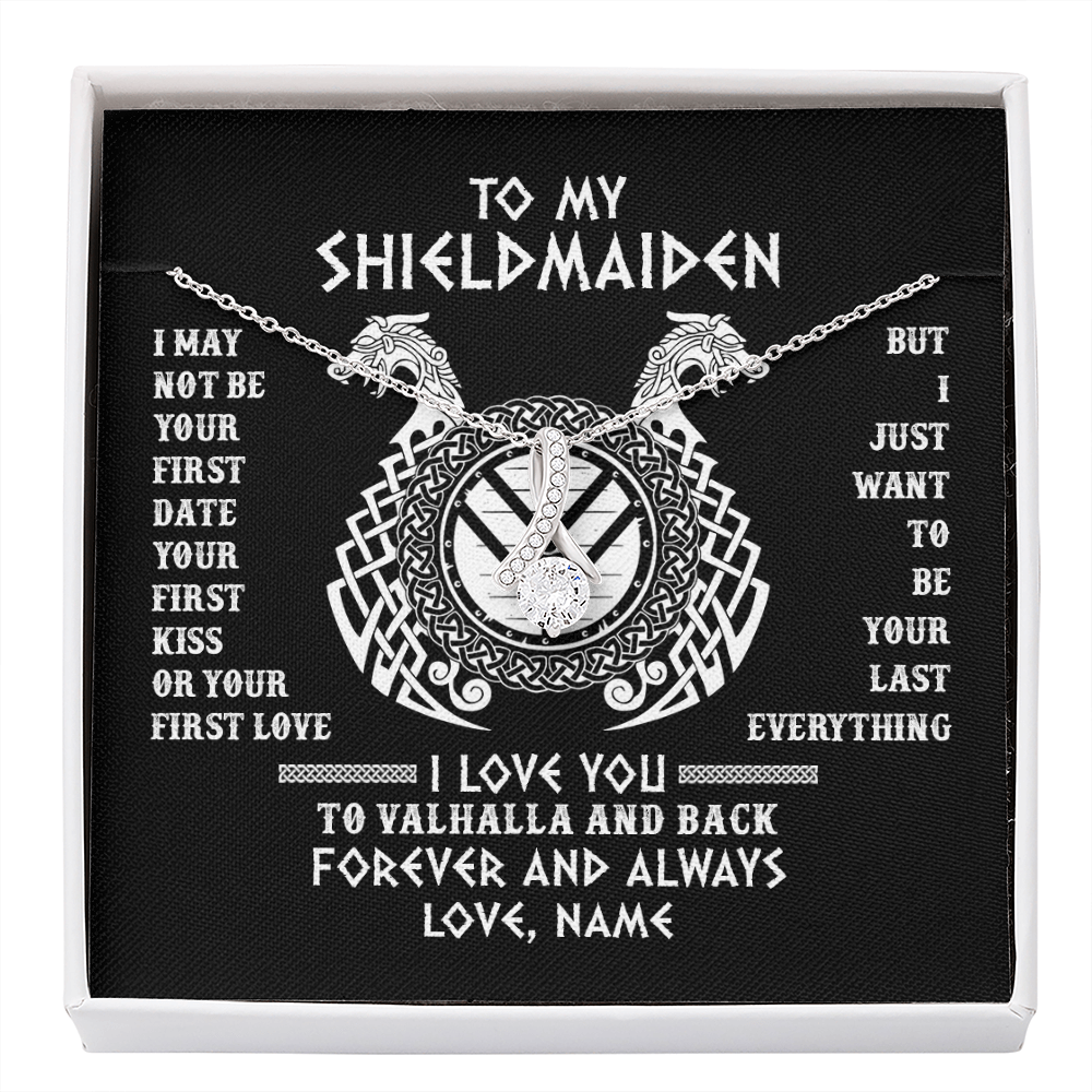 Personalized To My Shieldmaiden Necklace I Love You to Valhalla and Back Viking Jewelry For Women Birthday Wife Girlfriend Anniversary Customized Message Card