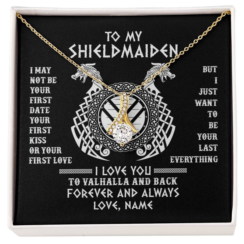 Personalized To My Shieldmaiden Necklace I Love You to Valhalla and Back Viking Jewelry For Women Birthday Wife Girlfriend Anniversary Customized Message Card