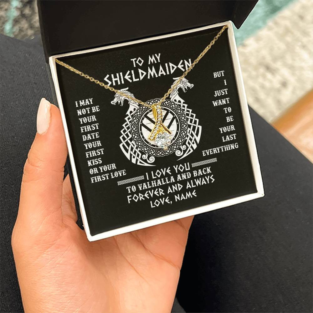 Personalized To My Shieldmaiden Necklace I Love You to Valhalla and Back Viking Jewelry For Women Birthday Wife Girlfriend Anniversary Customized Message Card
