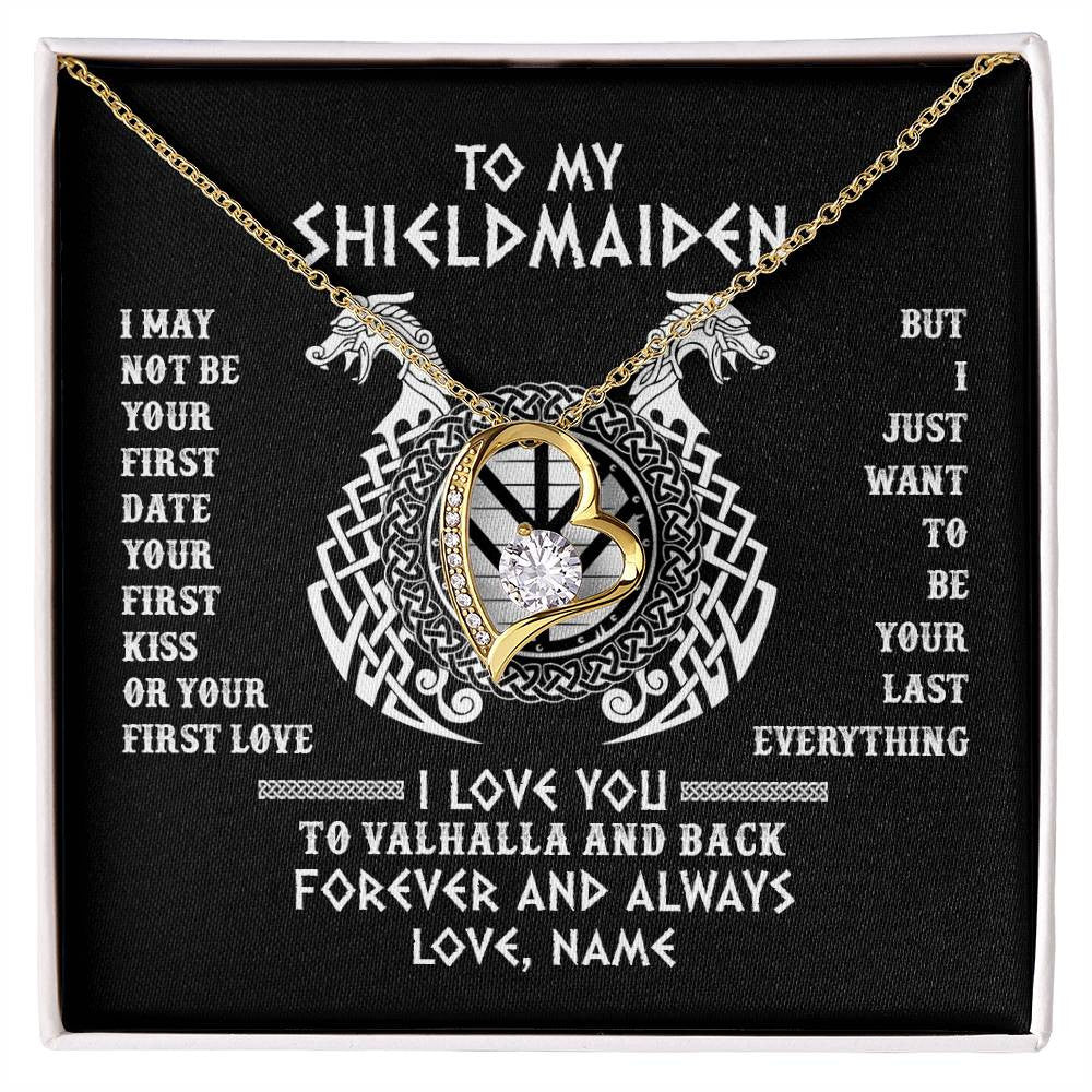 Personalized To My Shieldmaiden Necklace I Love You to Valhalla and Back Viking Jewelry For Women Birthday Wife Girlfriend Anniversary Customized Message Card
