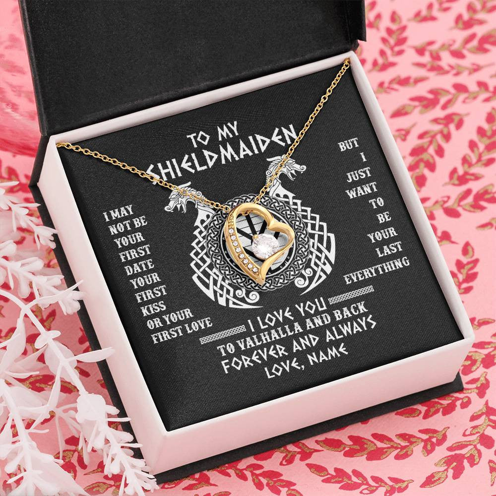 Personalized To My Shieldmaiden Necklace I Love You to Valhalla and Back Viking Jewelry For Women Birthday Wife Girlfriend Anniversary Customized Message Card