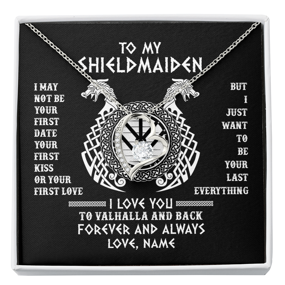 Personalized To My Shieldmaiden Necklace I Love You to Valhalla and Back Viking Jewelry For Women Birthday Wife Girlfriend Anniversary Customized Message Card