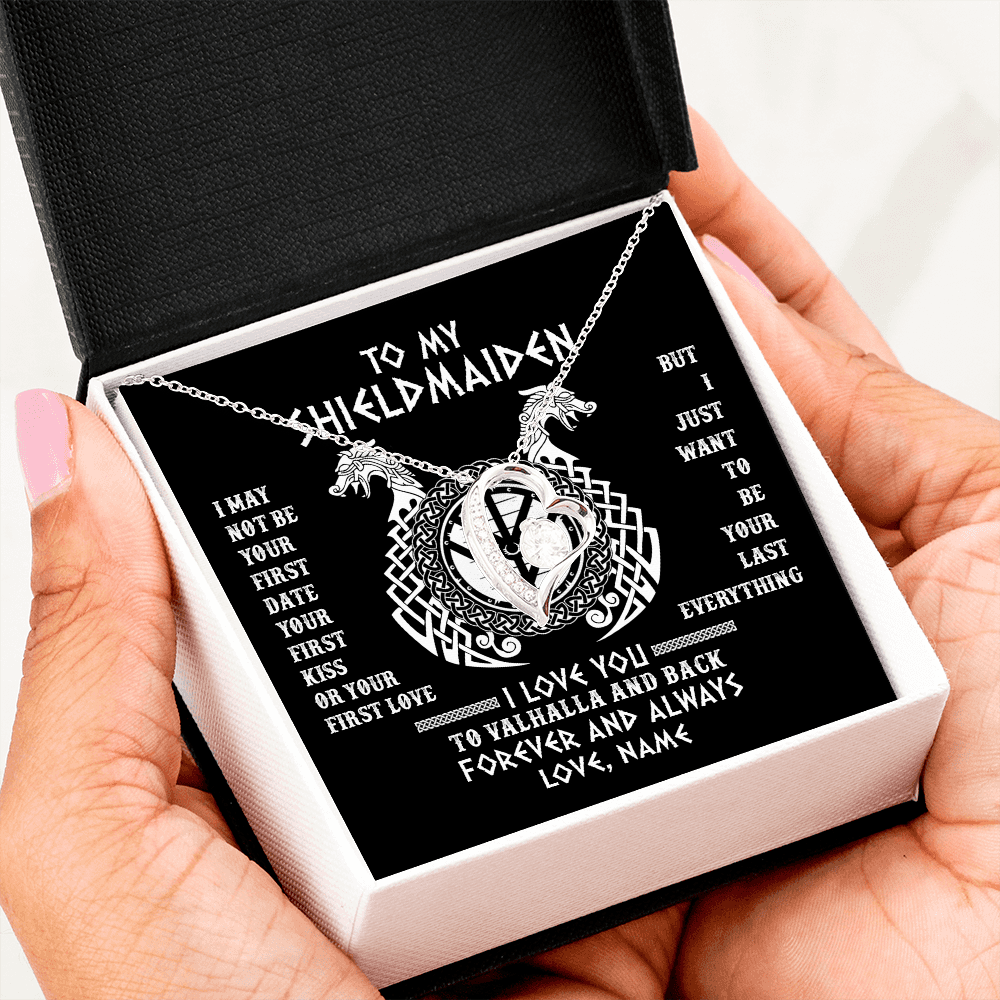 Personalized To My Shieldmaiden Necklace I Love You to Valhalla and Back Viking Jewelry For Women Birthday Wife Girlfriend Anniversary Customized Message Card