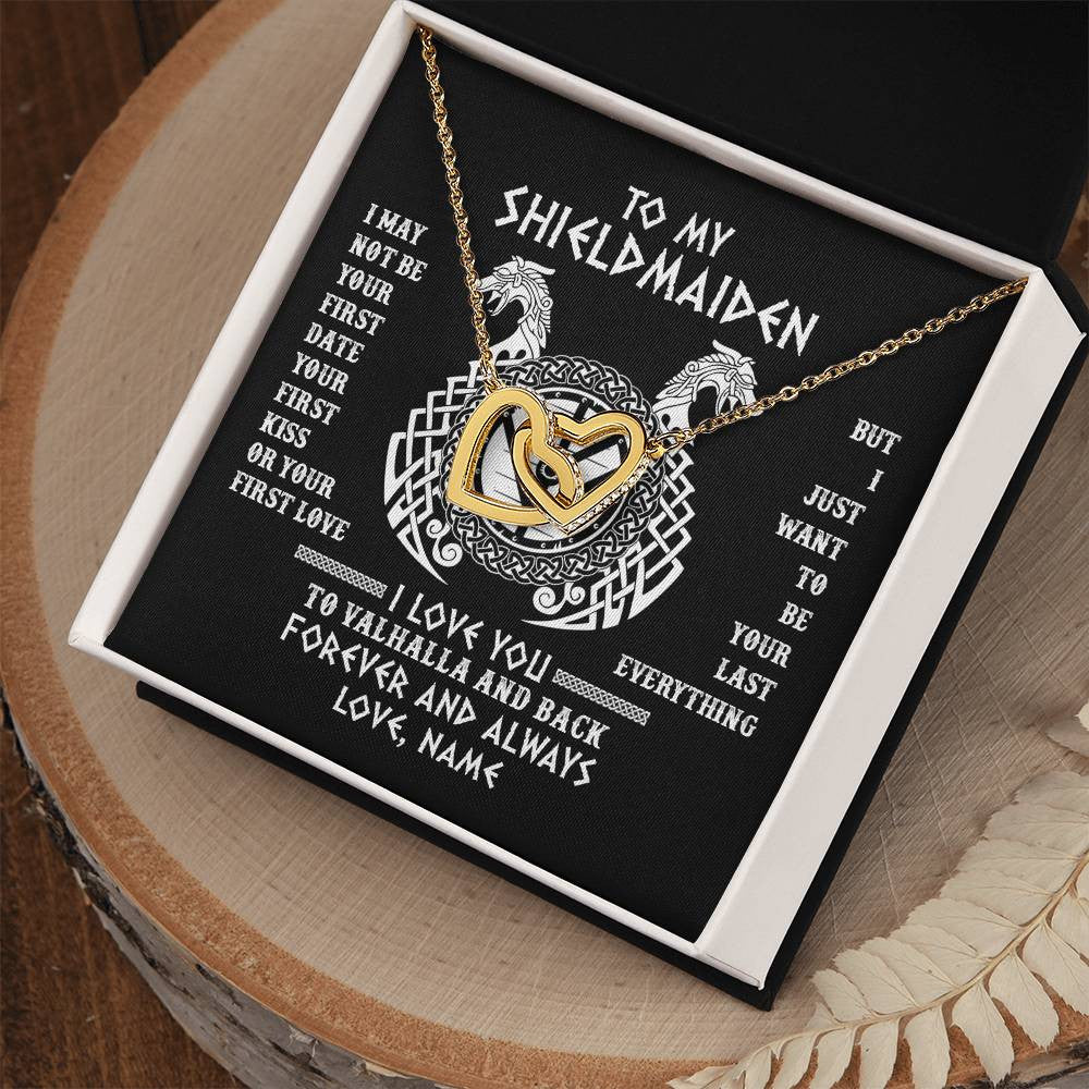 Personalized To My Shieldmaiden Necklace I Love You to Valhalla and Back Viking Jewelry For Women Birthday Wife Girlfriend Anniversary Customized Message Card