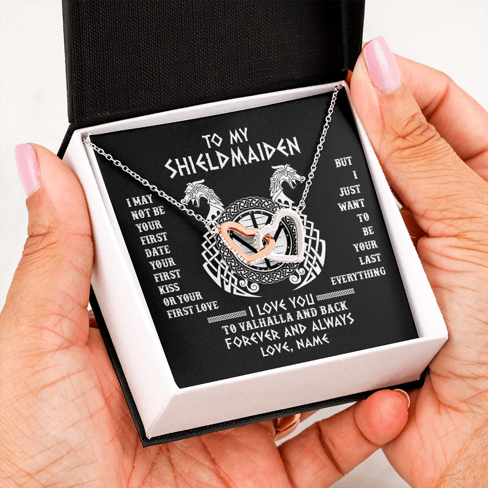 Personalized To My Shieldmaiden Necklace I Love You to Valhalla and Back Viking Jewelry For Women Birthday Wife Girlfriend Anniversary Customized Message Card