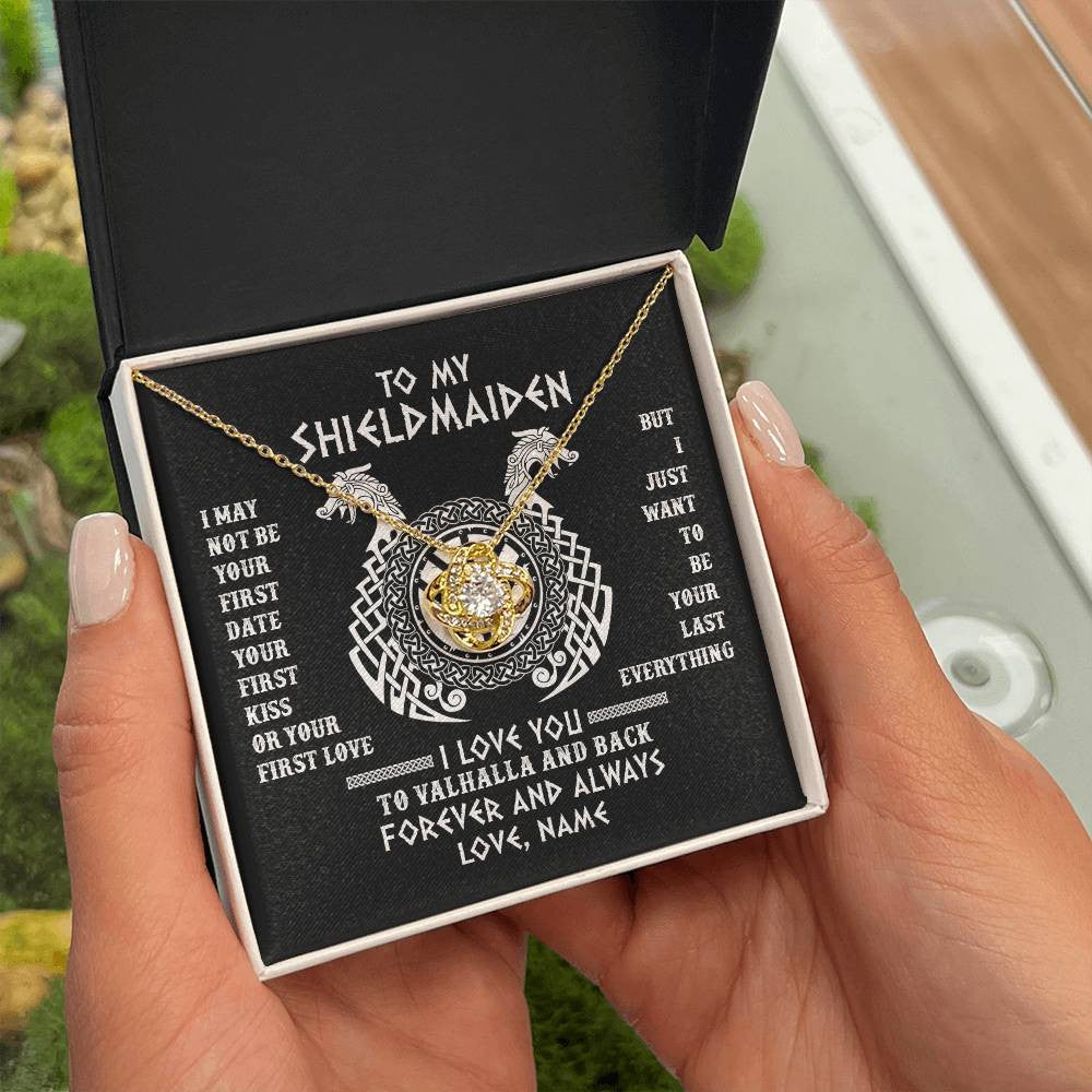 Personalized To My Shieldmaiden Necklace I Love You to Valhalla and Back Viking Jewelry For Women Birthday Wife Girlfriend Anniversary Customized Message Card