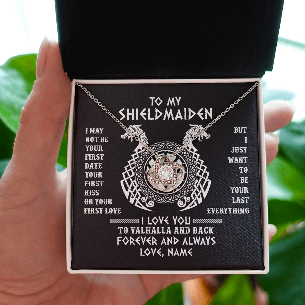 Personalized To My Shieldmaiden Necklace I Love You to Valhalla and Back Viking Jewelry For Women Birthday Wife Girlfriend Anniversary Customized Message Card
