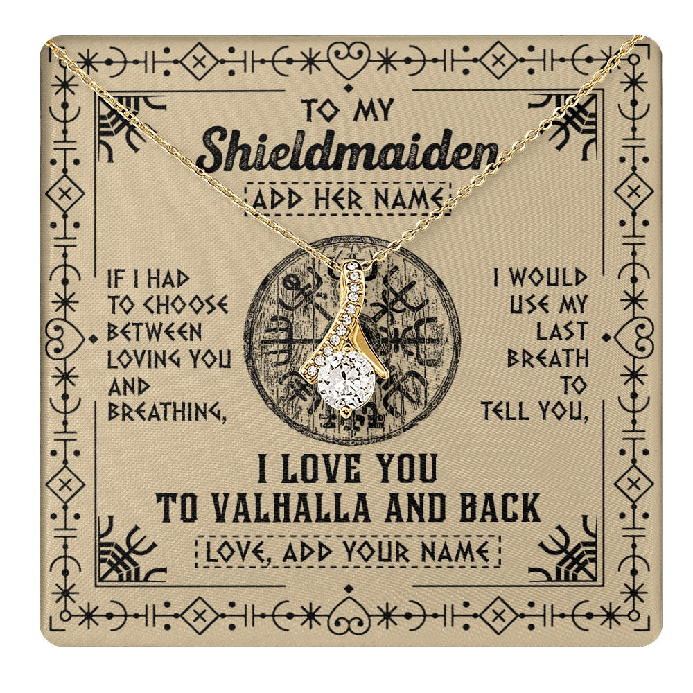 Personalized To My Shieldmaiden Necklace Viking I Love You Valhalla Wife Viking Jewelry For Women Girlfriend Birthday Gifts Christmas Gift Box Message Card