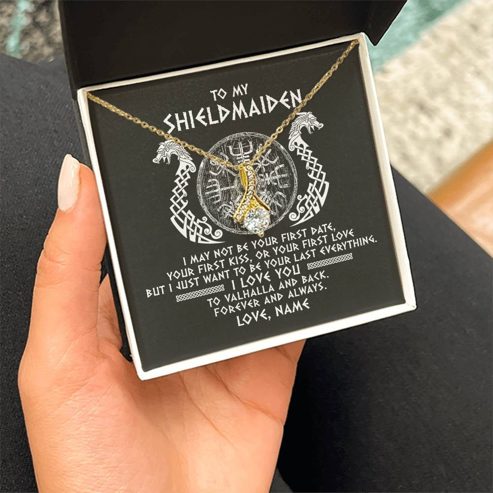 Personalized To My Shieldmaiden Necklace Viking I Love You to Valhalla Jewelry For Wife Girlfriend From Husband Birthday Anniversary Customized Message Card