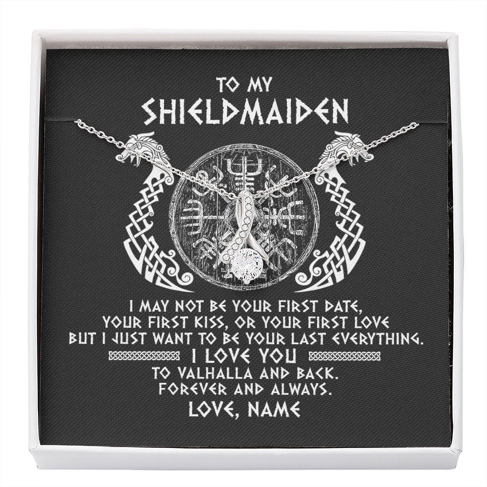Personalized To My Shieldmaiden Necklace Viking I Love You to Valhalla Jewelry For Wife Girlfriend From Husband Birthday Anniversary Customized Message Card