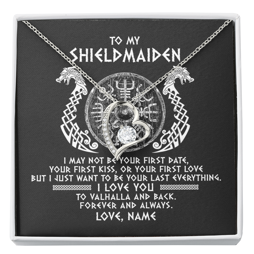 Personalized To My Shieldmaiden Necklace Viking I Love You to Valhalla Jewelry For Wife Girlfriend From Husband Birthday Anniversary Customized Message Card