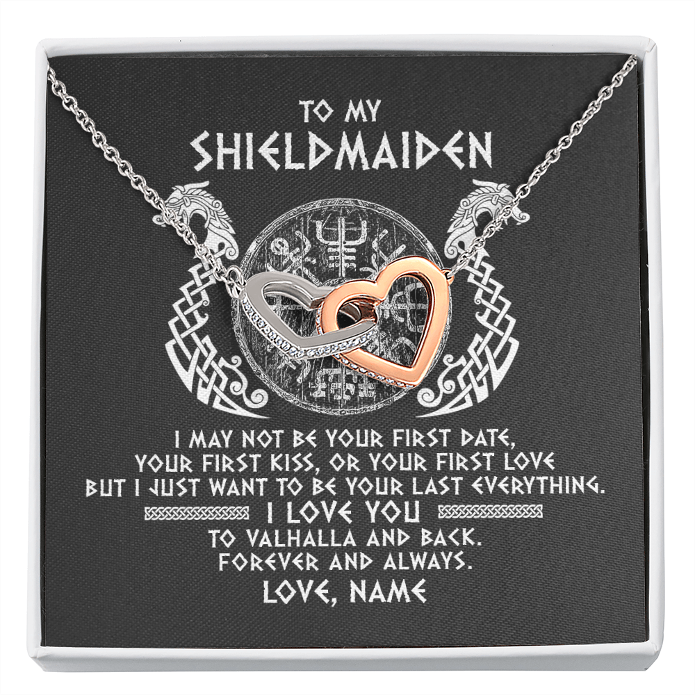 Personalized To My Shieldmaiden Necklace Viking I Love You to Valhalla Jewelry For Wife Girlfriend From Husband Birthday Anniversary Customized Message Card