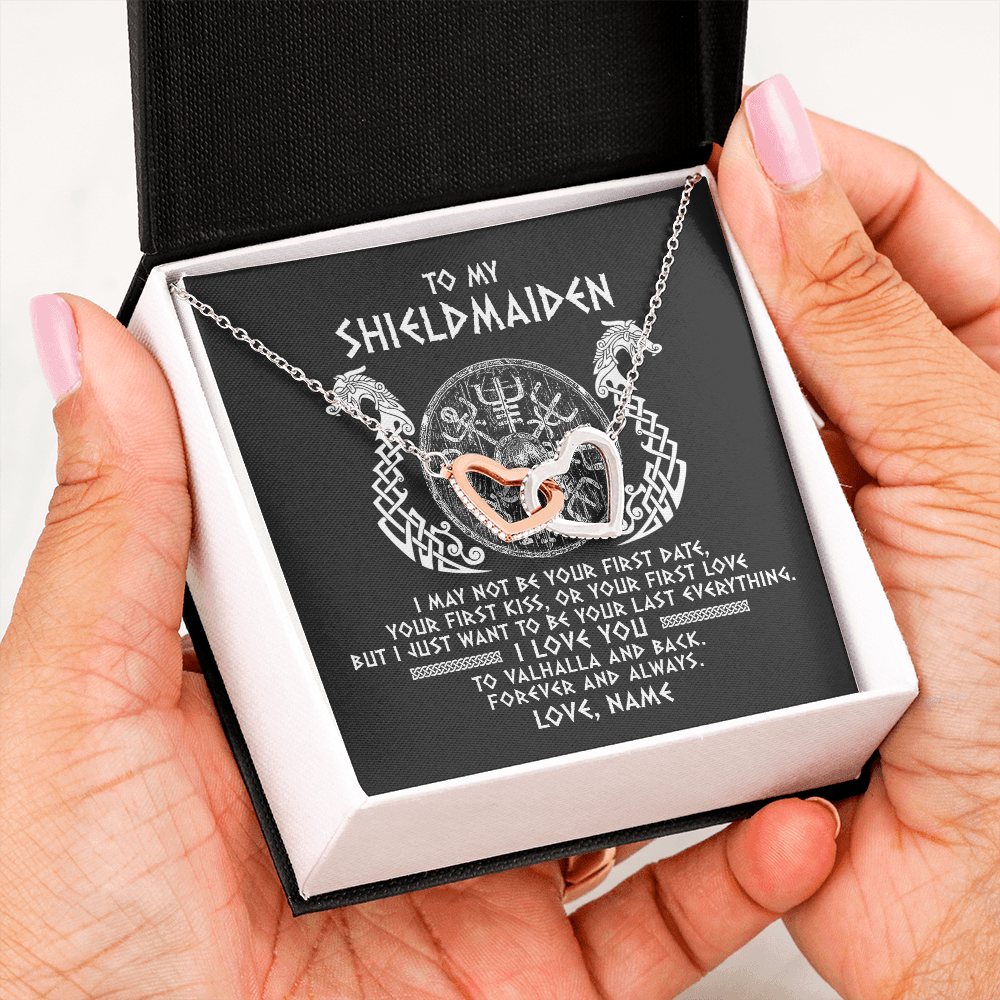 Personalized To My Shieldmaiden Necklace Viking I Love You to Valhalla Jewelry For Wife Girlfriend From Husband Birthday Anniversary Customized Message Card