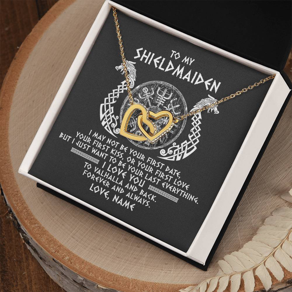 Personalized To My Shieldmaiden Necklace Viking I Love You to Valhalla Jewelry For Wife Girlfriend From Husband Birthday Anniversary Customized Message Card