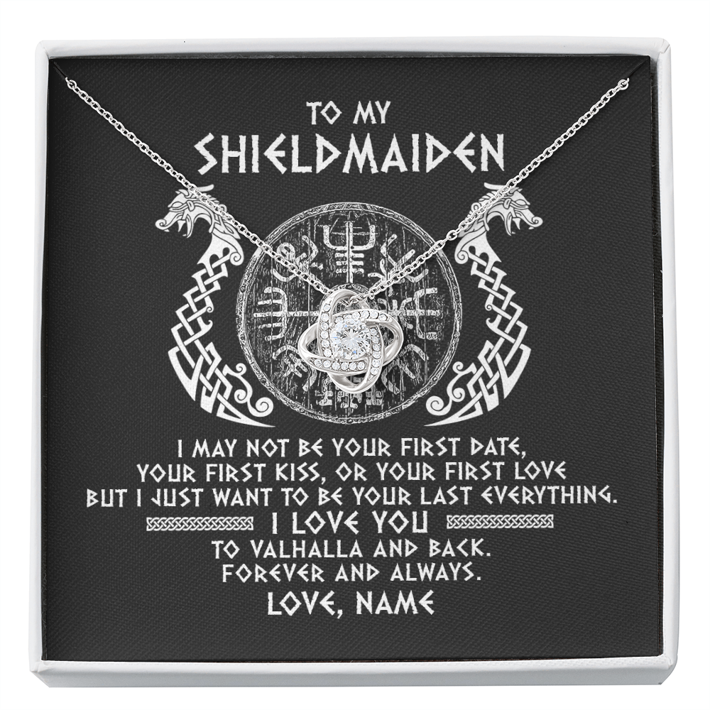Personalized To My Shieldmaiden Necklace Viking I Love You to Valhalla Jewelry For Wife Girlfriend From Husband Birthday Anniversary Customized Message Card