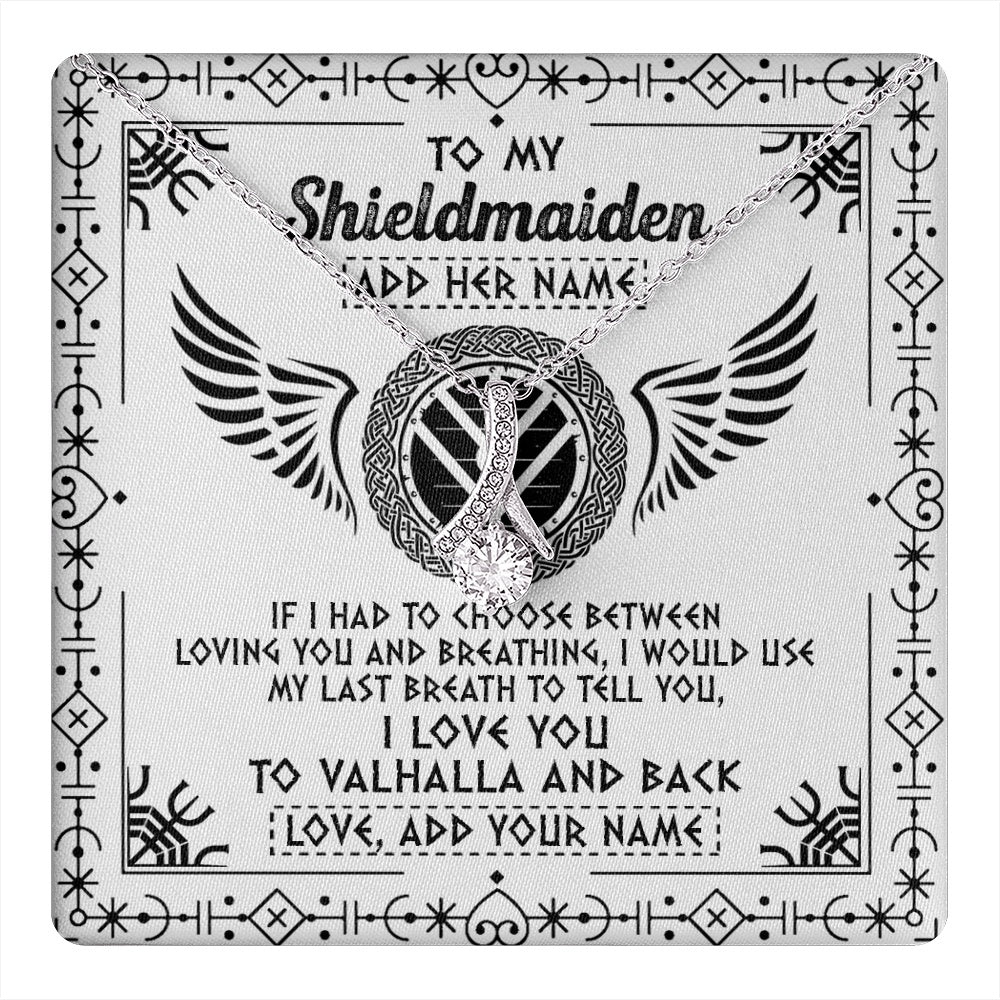 Personalized To My Shieldmaiden Necklace Viking Jewelry For Women I Love You Valhalla Gift For Wife Girlfriend Birthday Christmas Custom Gift Box Message Card