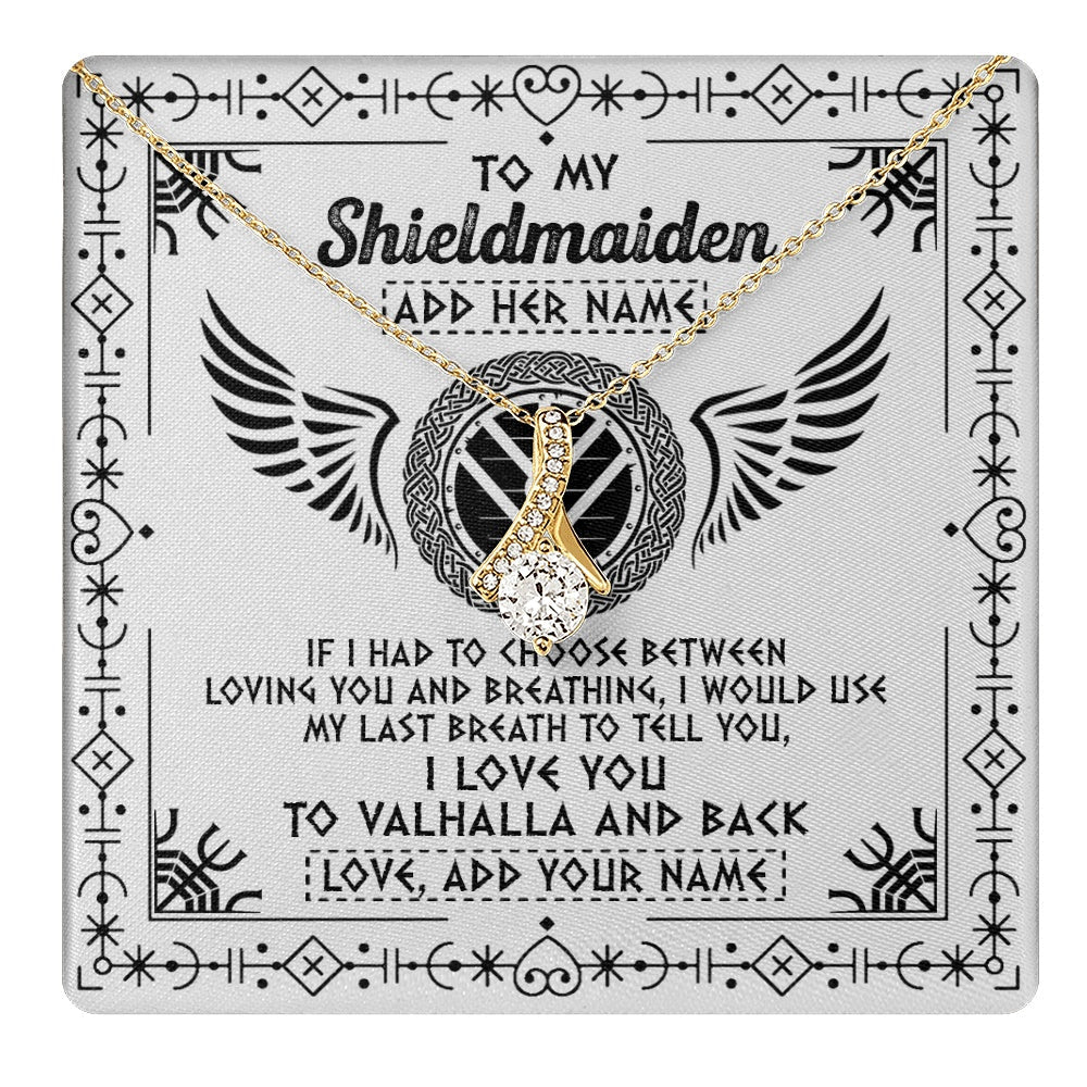 Personalized To My Shieldmaiden Necklace Viking Jewelry For Women I Love You Valhalla Gift For Wife Girlfriend Birthday Christmas Custom Gift Box Message Card