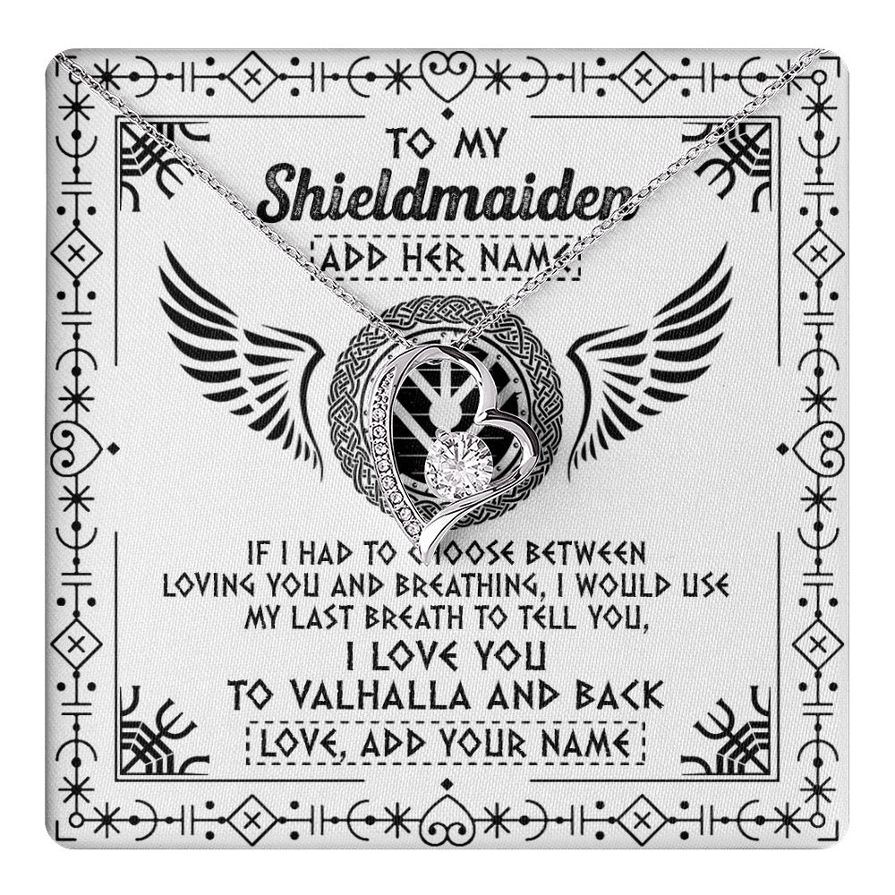 Personalized To My Shieldmaiden Necklace Viking Jewelry For Women I Love You Valhalla Gift For Wife Girlfriend Birthday Christmas Custom Gift Box Message Card