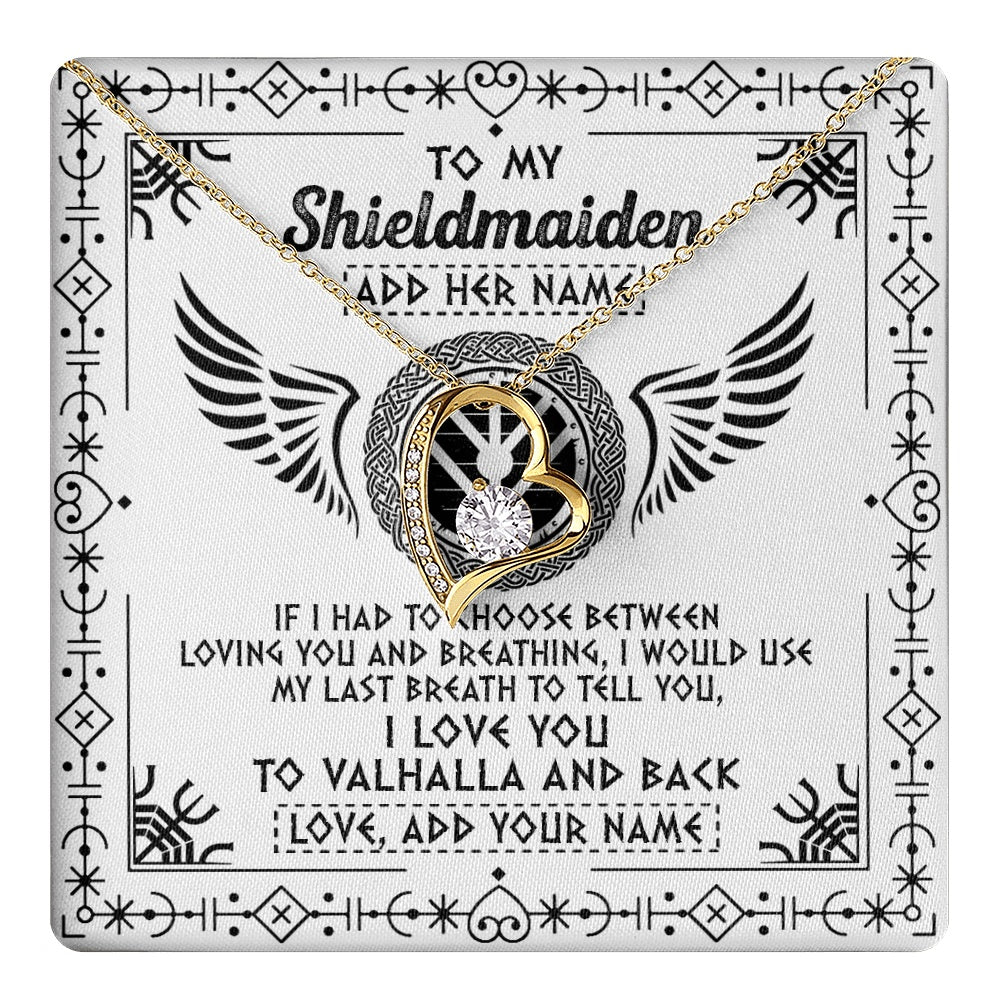 Personalized To My Shieldmaiden Necklace Viking Jewelry For Women I Love You Valhalla Gift For Wife Girlfriend Birthday Christmas Custom Gift Box Message Card