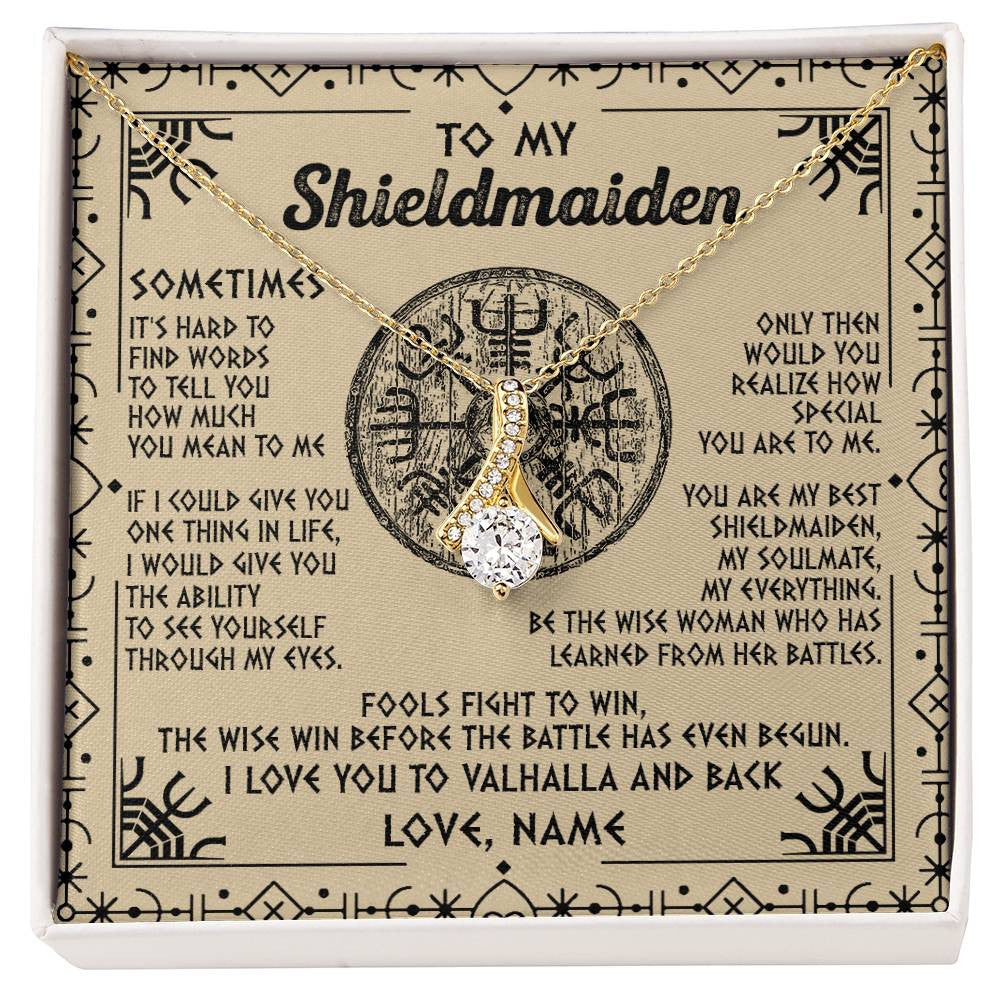 Personalized To My Shieldmaiden Necklace Viking Vintage I Love You to Valhalla Jewelry Fiancee Wife Girlfriend Birthday Anniversary Customized Message Card