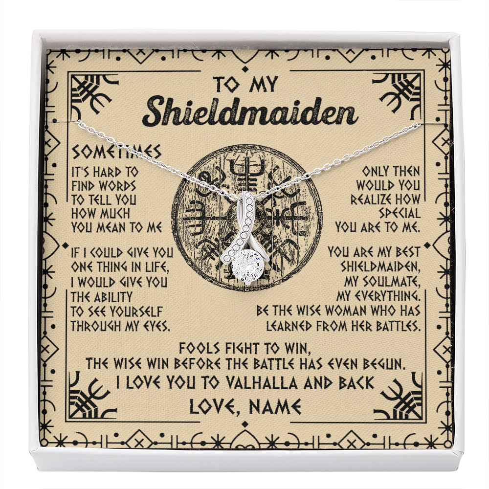 Personalized To My Shieldmaiden Necklace Viking Vintage I Love You to Valhalla Jewelry Fiancee Wife Girlfriend Birthday Anniversary Customized Message Card