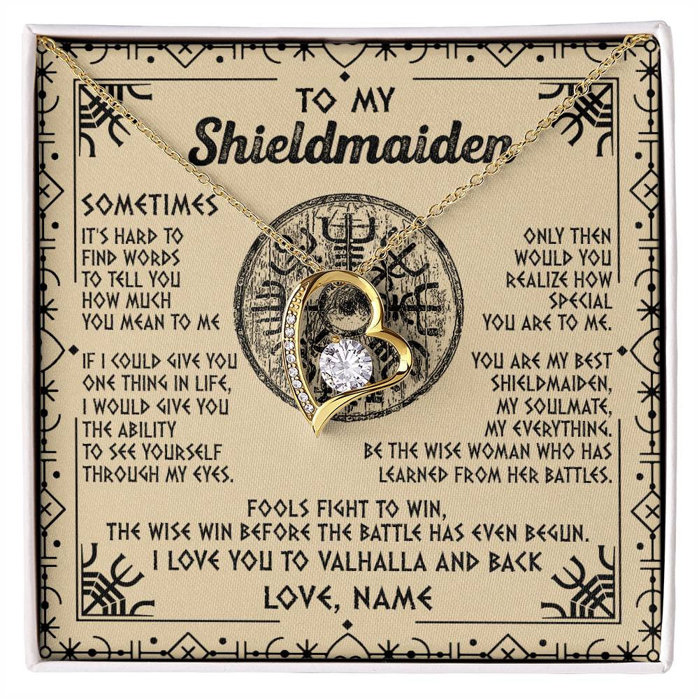 Personalized To My Shieldmaiden Necklace Viking Vintage I Love You to Valhalla Jewelry Fiancee Wife Girlfriend Birthday Anniversary Customized Message Card