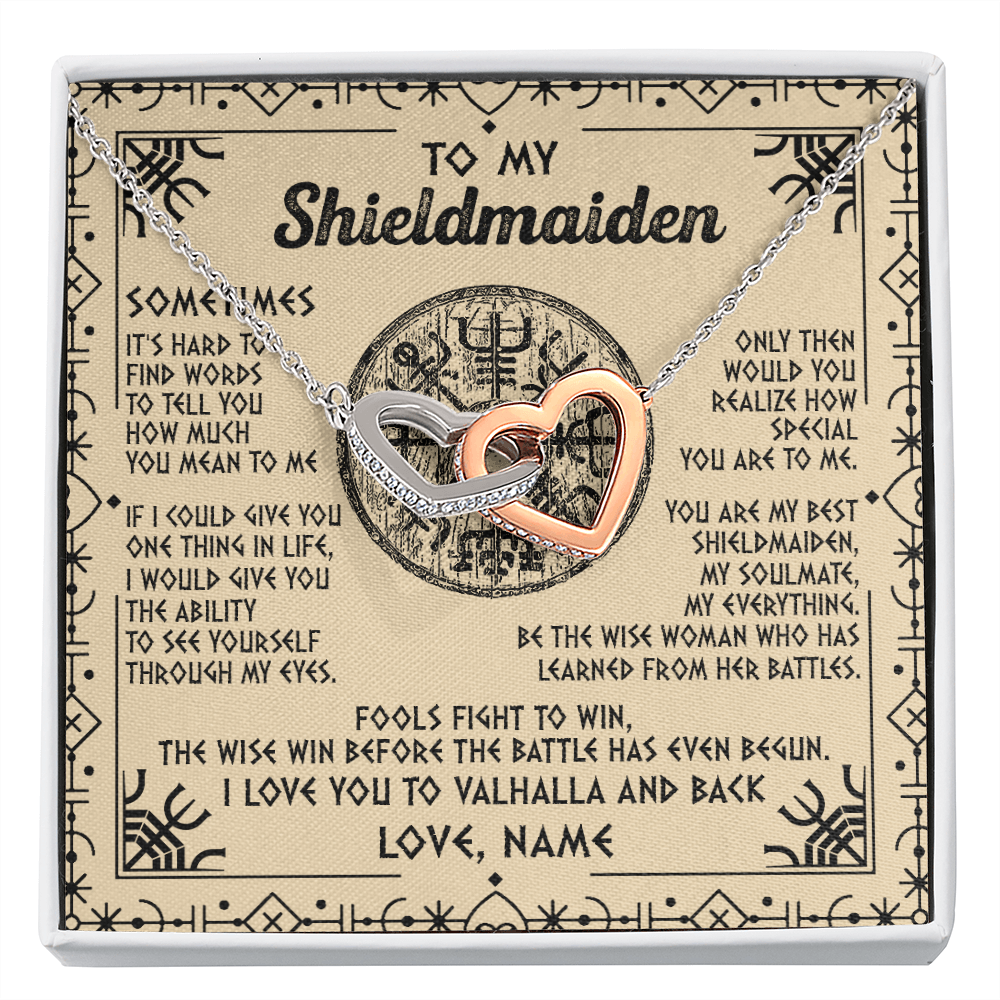 Personalized To My Shieldmaiden Necklace Viking Vintage I Love You to Valhalla Jewelry Fiancee Wife Girlfriend Birthday Anniversary Customized Message Card