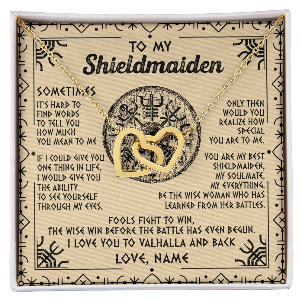 Personalized To My Shieldmaiden Necklace Viking Vintage I Love You to Valhalla Jewelry Fiancee Wife Girlfriend Birthday Anniversary Customized Message Card