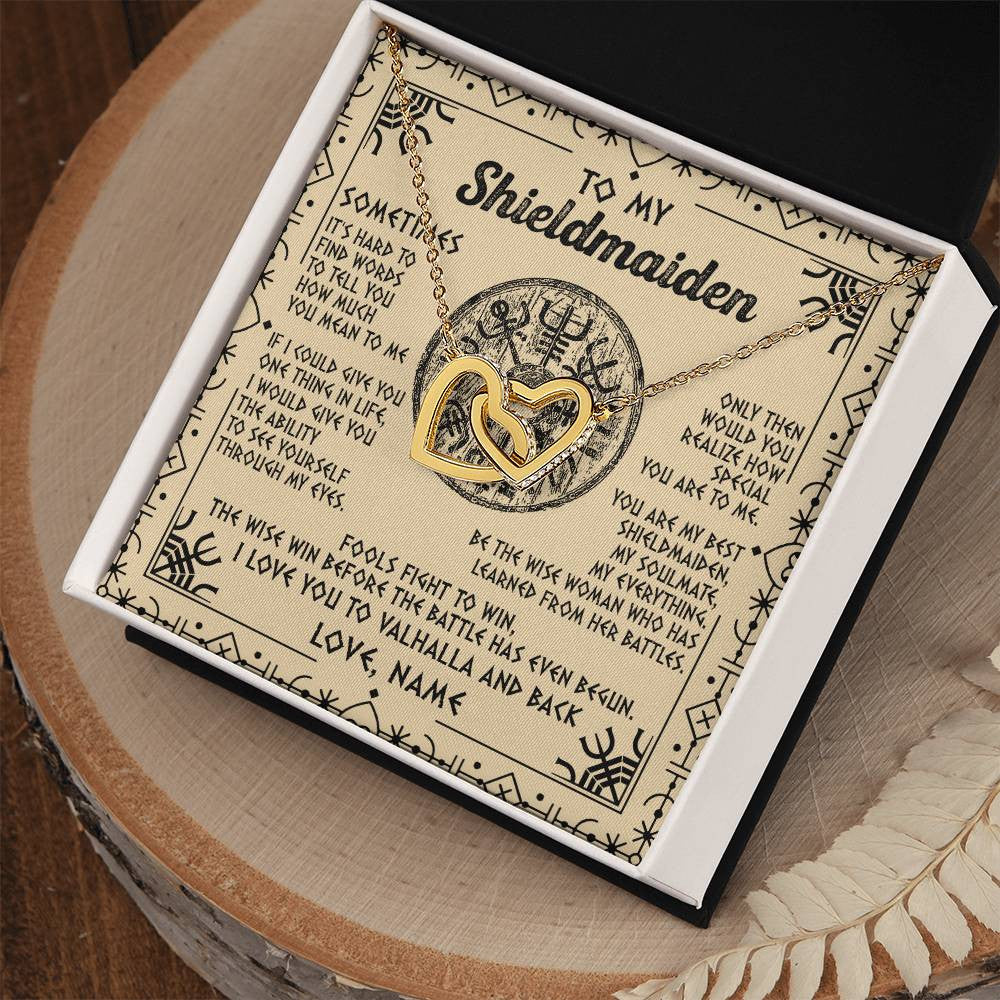 Personalized To My Shieldmaiden Necklace Viking Vintage I Love You to Valhalla Jewelry Fiancee Wife Girlfriend Birthday Anniversary Customized Message Card