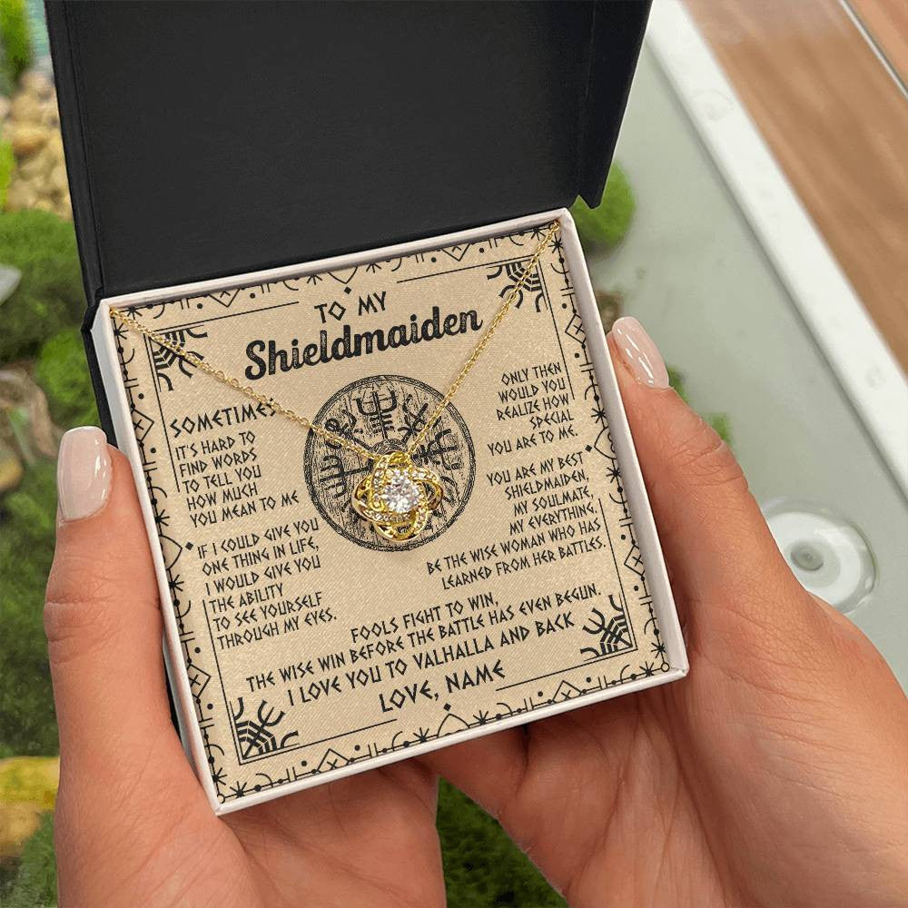 Personalized To My Shieldmaiden Necklace Viking Vintage I Love You to Valhalla Jewelry Fiancee Wife Girlfriend Birthday Anniversary Customized Message Card