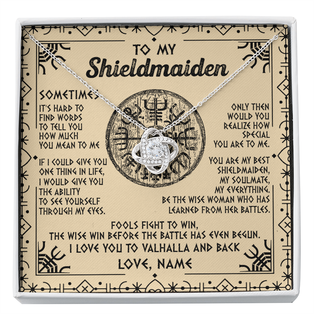 Personalized To My Shieldmaiden Necklace Viking Vintage I Love You to Valhalla Jewelry Fiancee Wife Girlfriend Birthday Anniversary Customized Message Card