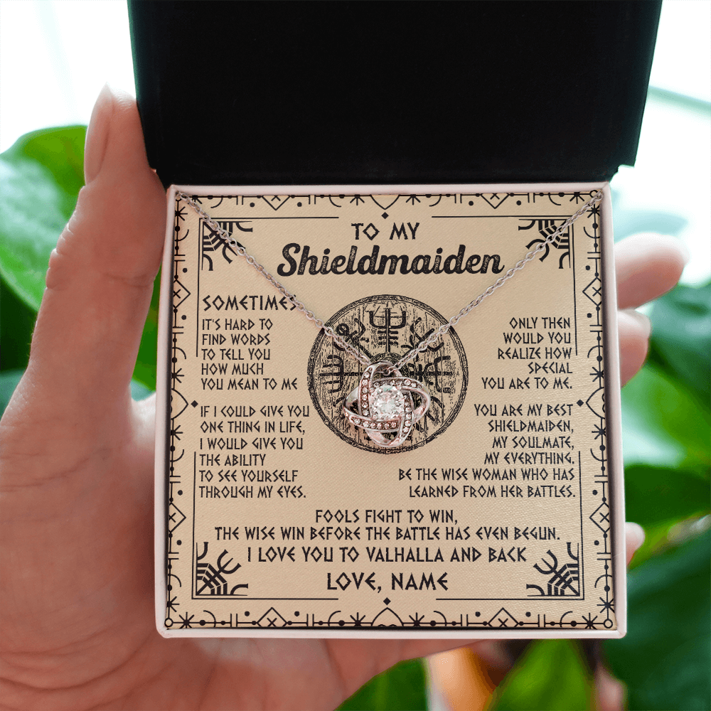 Personalized To My Shieldmaiden Necklace Viking Vintage I Love You to Valhalla Jewelry Fiancee Wife Girlfriend Birthday Anniversary Customized Message Card