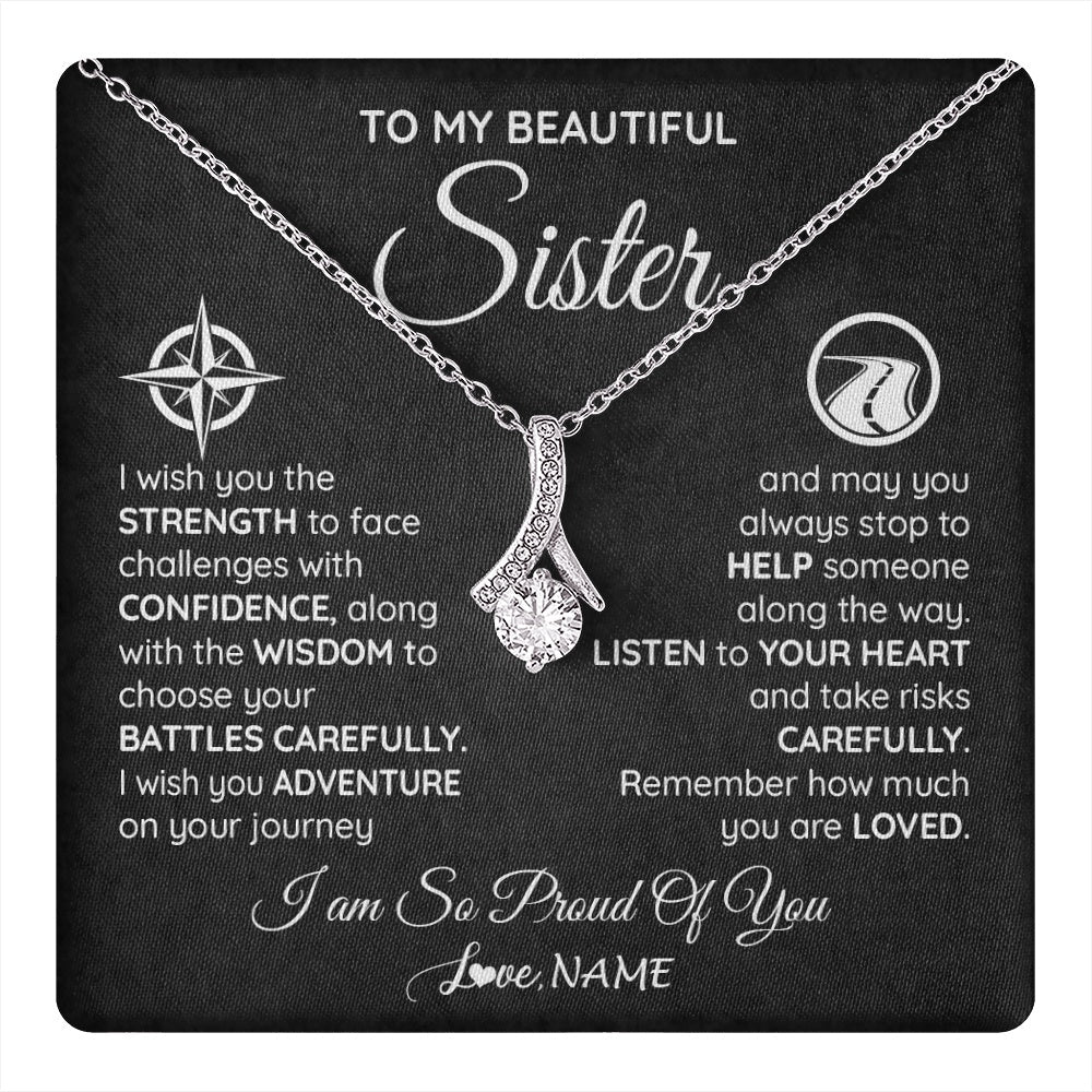 Personalized To My Sister Necklace From Brother I Wish You The Strength Sister Birthday Graduation Inspirational Customized Gift Box Message Card