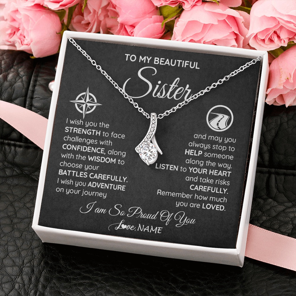 Personalized To My Sister Necklace From Brother I Wish You The Strength Sister Birthday Graduation Inspirational Customized Gift Box Message Card