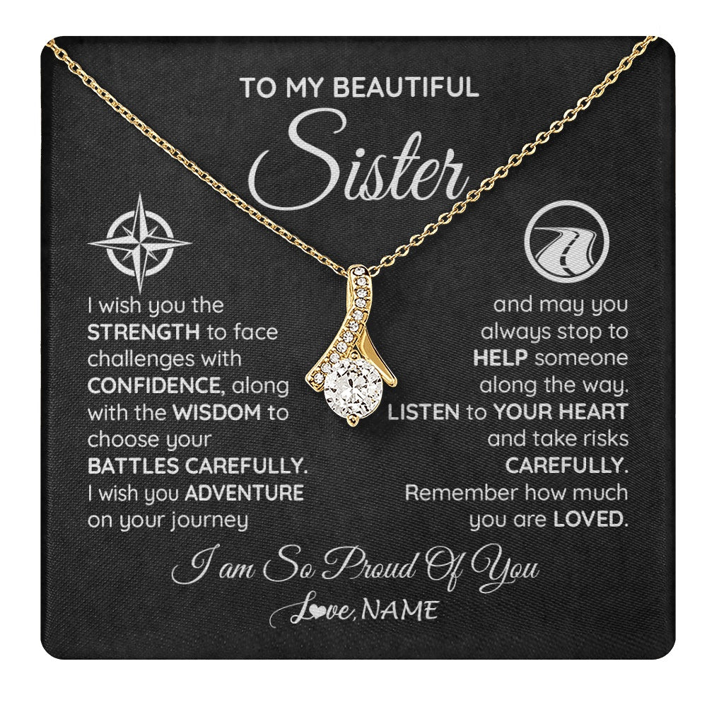 Personalized To My Sister Necklace From Brother I Wish You The Strength Sister Birthday Graduation Inspirational Customized Gift Box Message Card