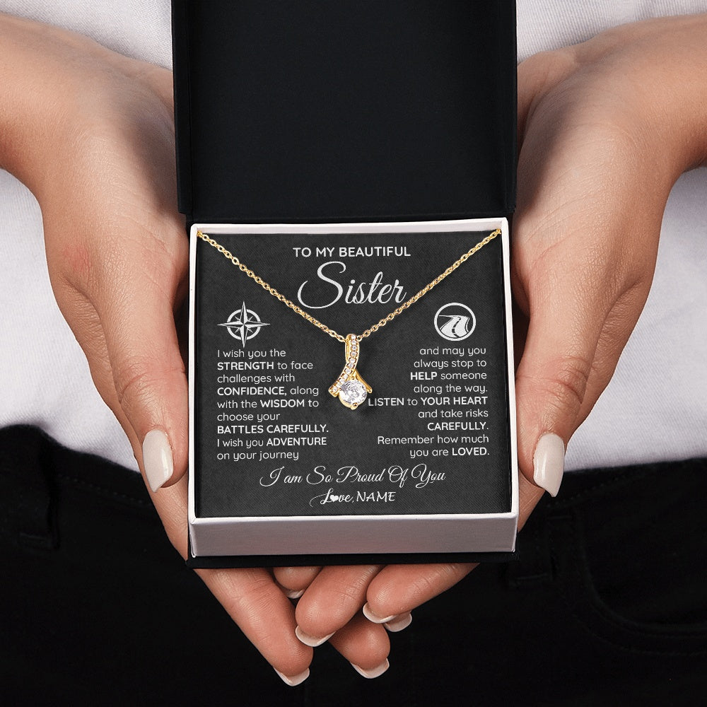 Personalized To My Sister Necklace From Brother I Wish You The Strength Sister Birthday Graduation Inspirational Customized Gift Box Message Card