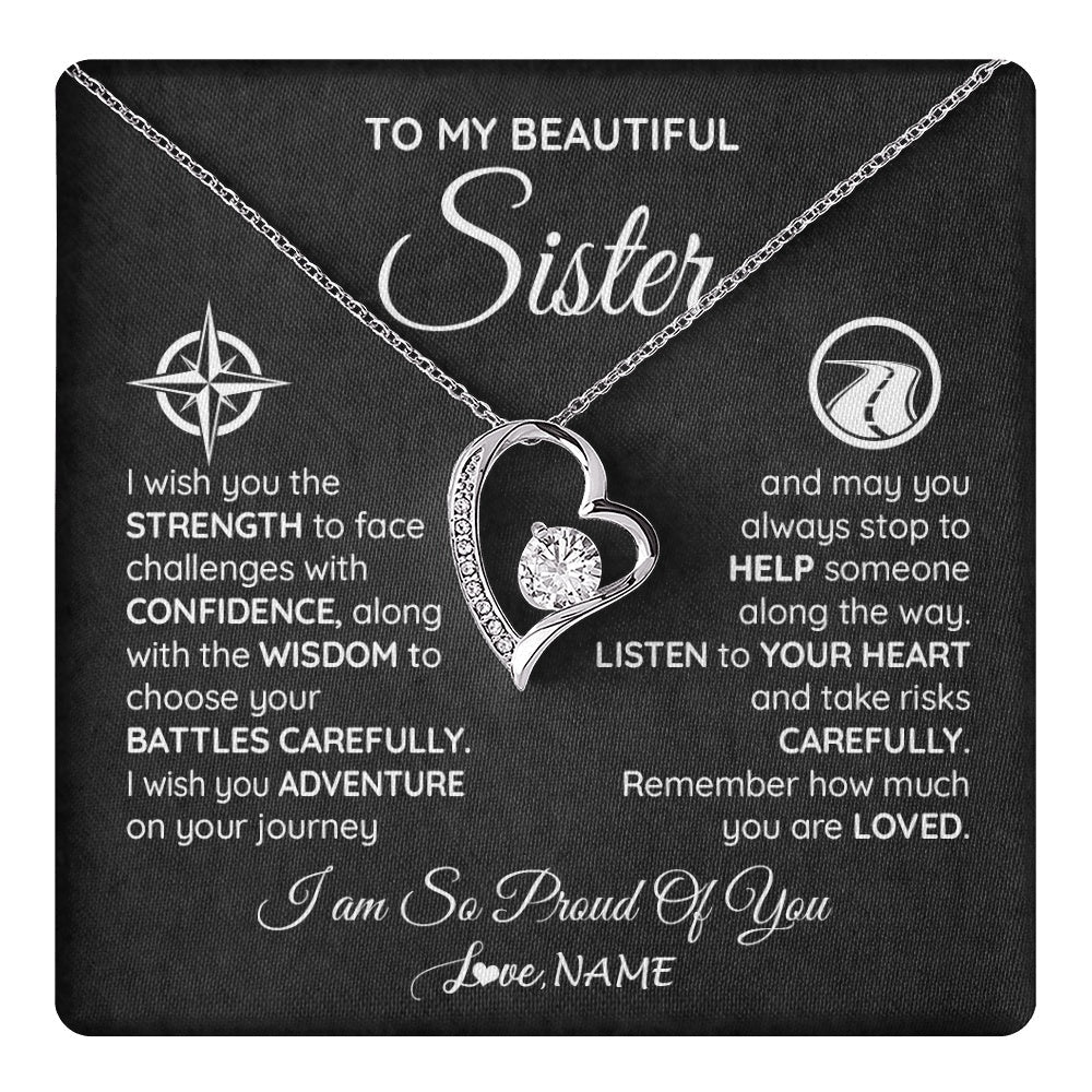 Personalized To My Sister Necklace From Brother I Wish You The Strength Sister Birthday Graduation Inspirational Customized Gift Box Message Card