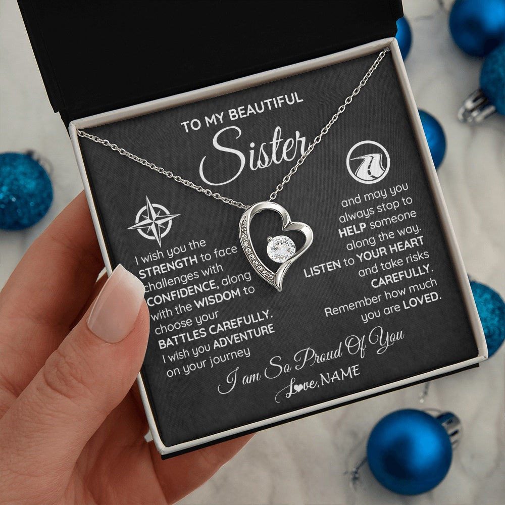 Personalized To My Sister Necklace From Brother I Wish You The Strength Sister Birthday Graduation Inspirational Customized Gift Box Message Card