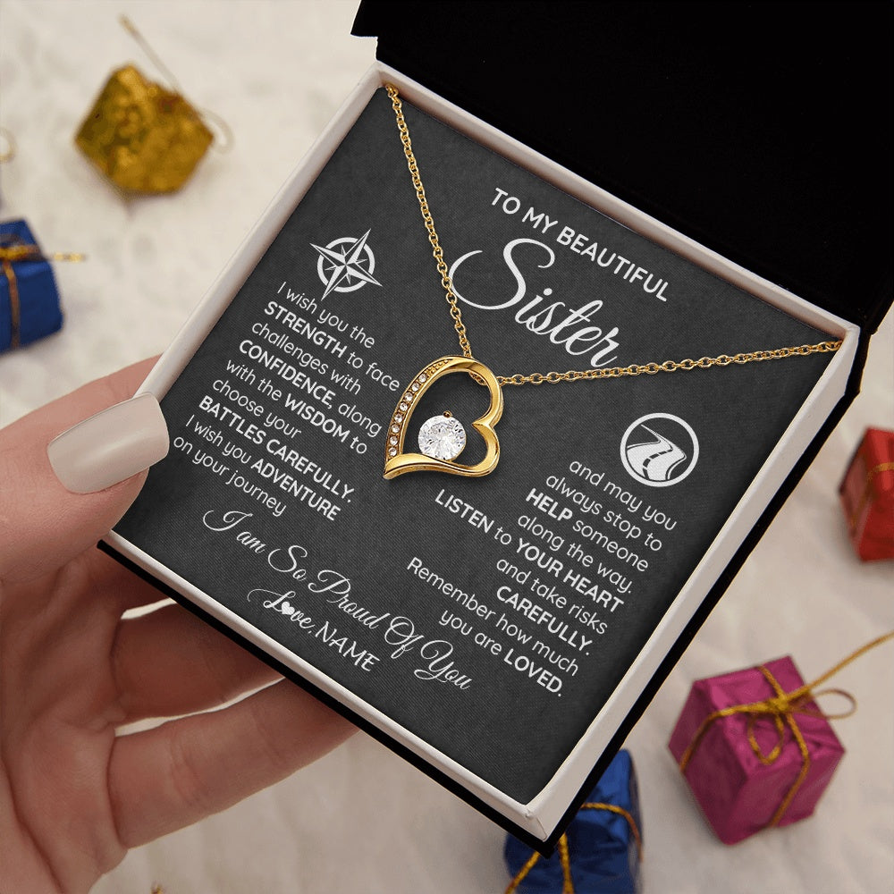 Personalized To My Sister Necklace From Brother I Wish You The Strength Sister Birthday Graduation Inspirational Customized Gift Box Message Card