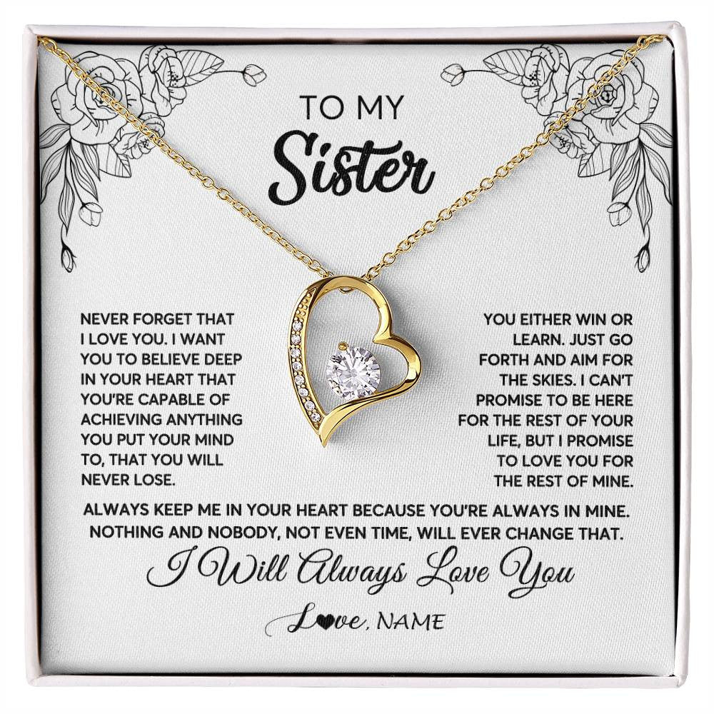 Personalized To My Sister Necklace From Brother Never Forget That I Love You Sister Birthday Graduation Christmas Jewelry Customized Gift Box Message Card