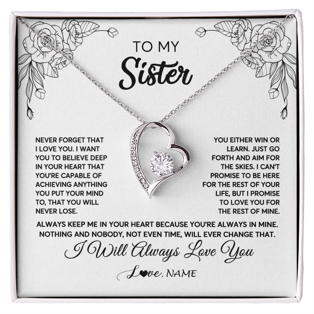 Personalized To My Sister Necklace From Brother Never Forget That I Love You Sister Birthday Graduation Christmas Jewelry Customized Gift Box Message Card