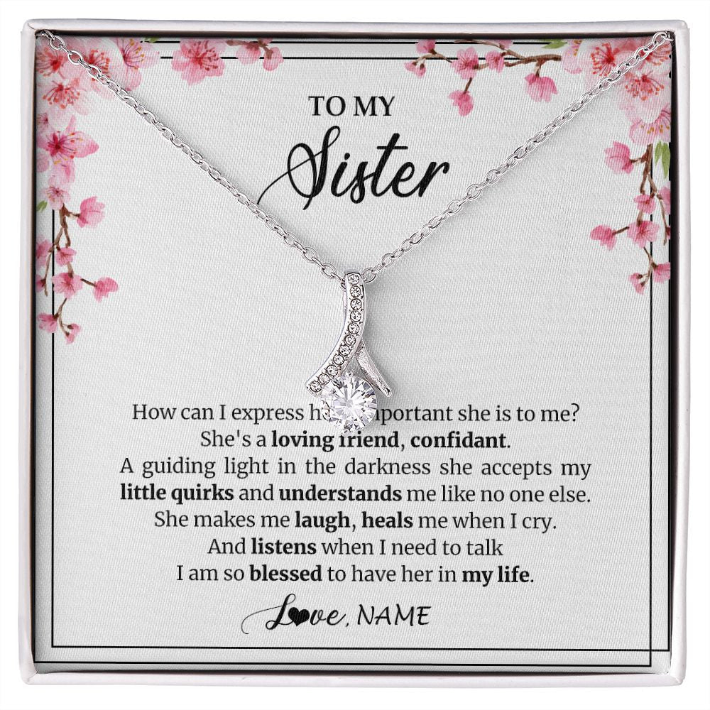 Personalized To My Sister Necklace From Sister She's A Loving Friend Bestie Sister Birthday Graduation Christmas Pendant Customized Gift Box Message Card