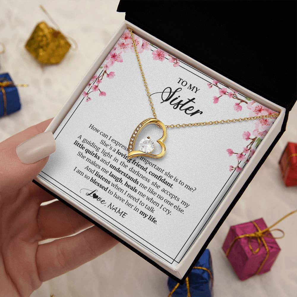 Personalized To My Sister Necklace From Sister She's A Loving Friend Bestie Sister Birthday Graduation Christmas Pendant Customized Gift Box Message Card