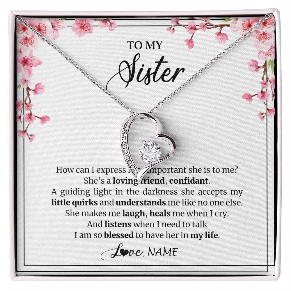 Personalized To My Sister Necklace From Sister She's A Loving Friend Bestie Sister Birthday Graduation Christmas Pendant Customized Gift Box Message Card